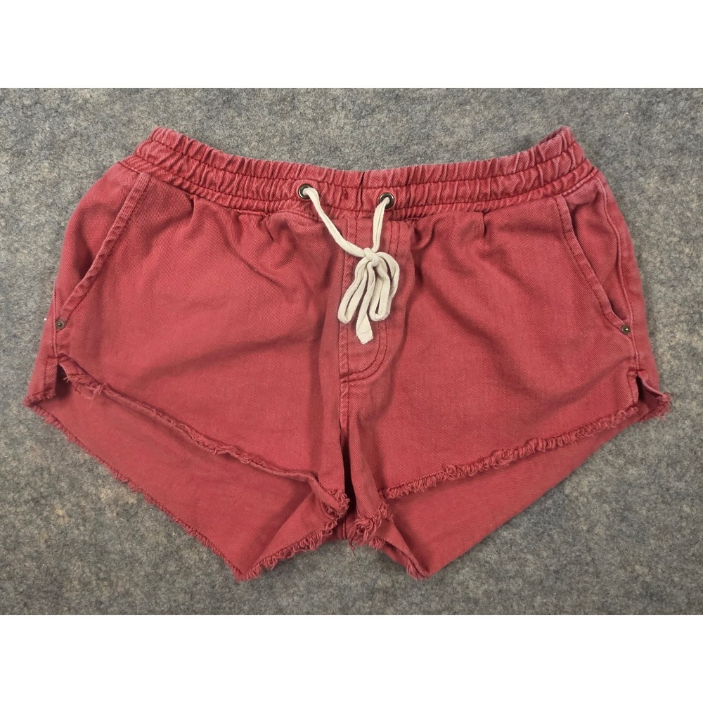 Billabong Womens Red Cotton Drawstring Frayed Hem Casual Shorts Size Medium